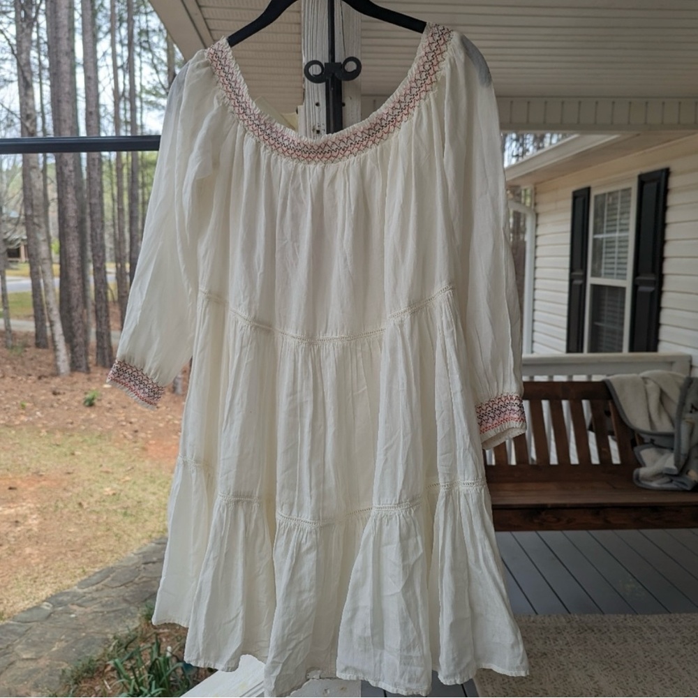 Free People Sunbeams white Embroidered Mini Dress size Medium - Picture 4 of 8